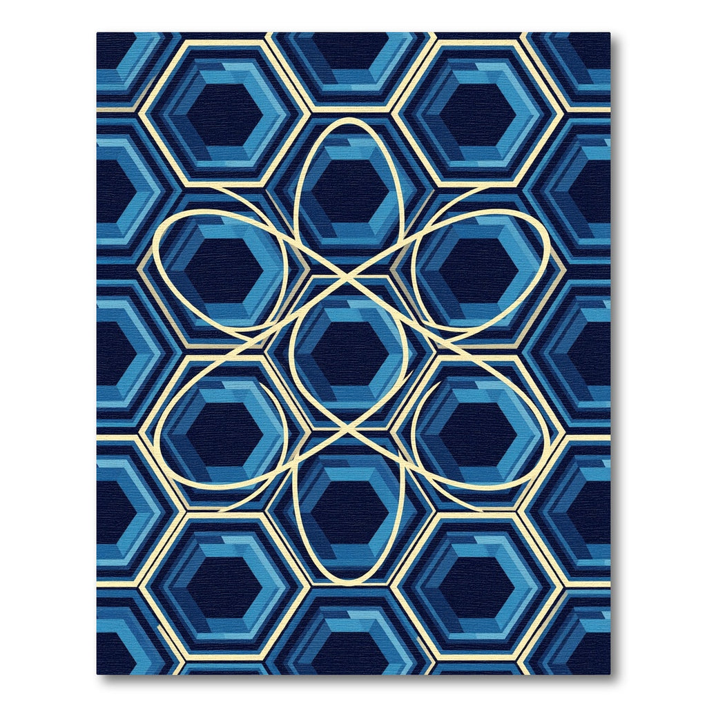 Modern Deep Blue Geometric Hexagon Flow Rug