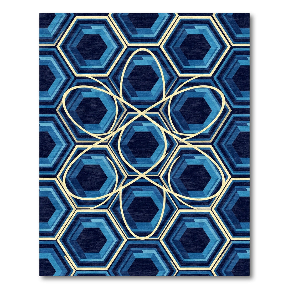 Modern Deep Blue Geometric Hexagon Flow Rug