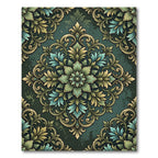 Emerald Teal Floral Medallion Rug