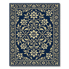 Elegant Gold Floral Damask Navy Rug