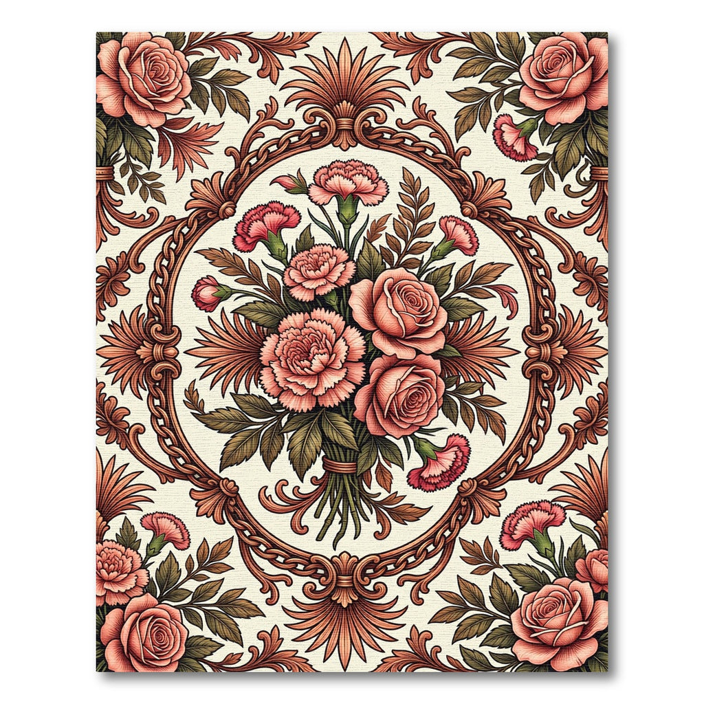 Coral Pink Floral Bouquet Medallion Rug