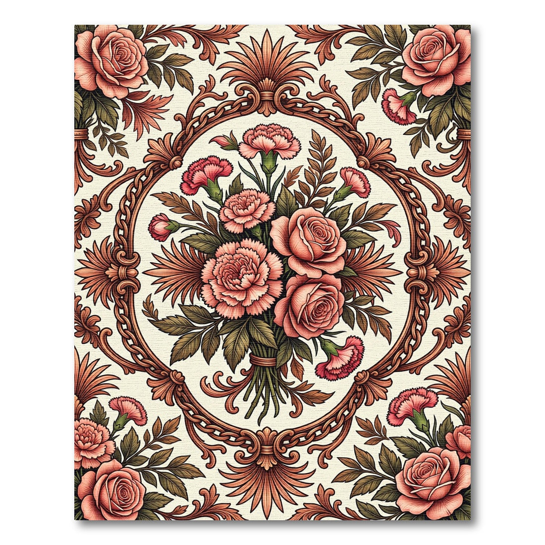 Coral Pink Floral Bouquet Medallion Rug