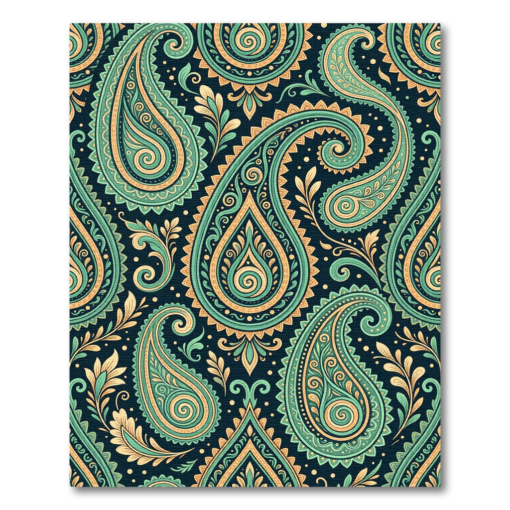 Intricate Teal and Gold Paisley Filigree Rug