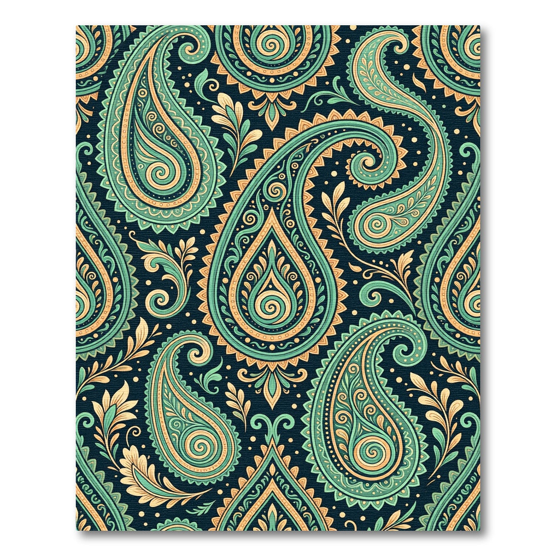 Intricate Teal and Gold Paisley Filigree Rug