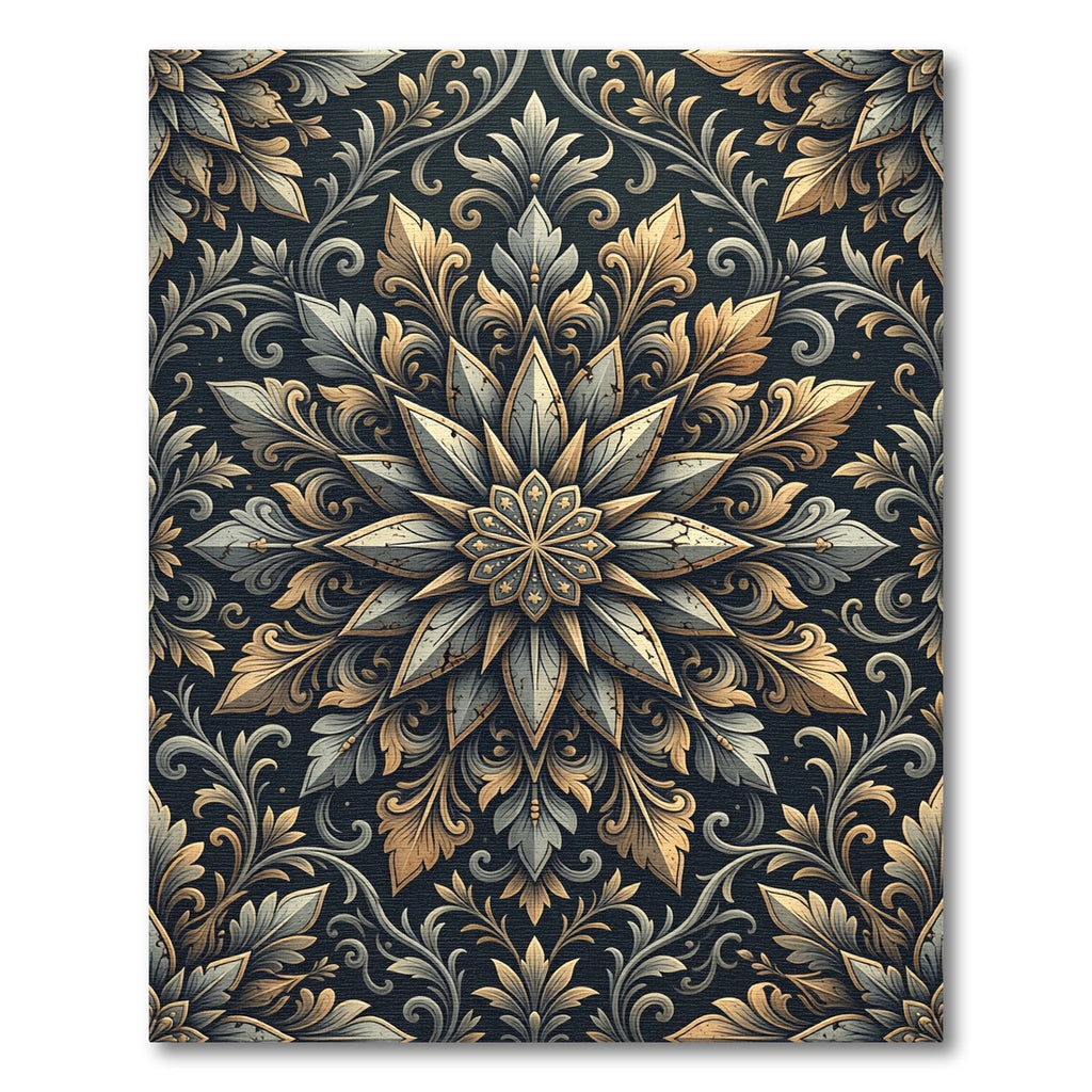 Elegant Gold and Slate Flora Medallion Rug