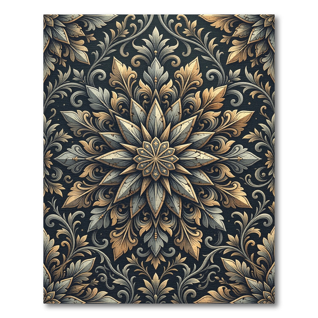 Elegant Gold and Slate Flora Medallion Rug