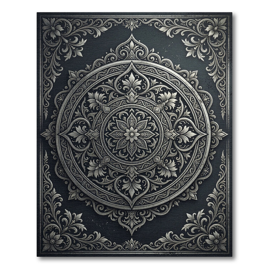 Ornate Silver Floral Mandala Charcoal Rug