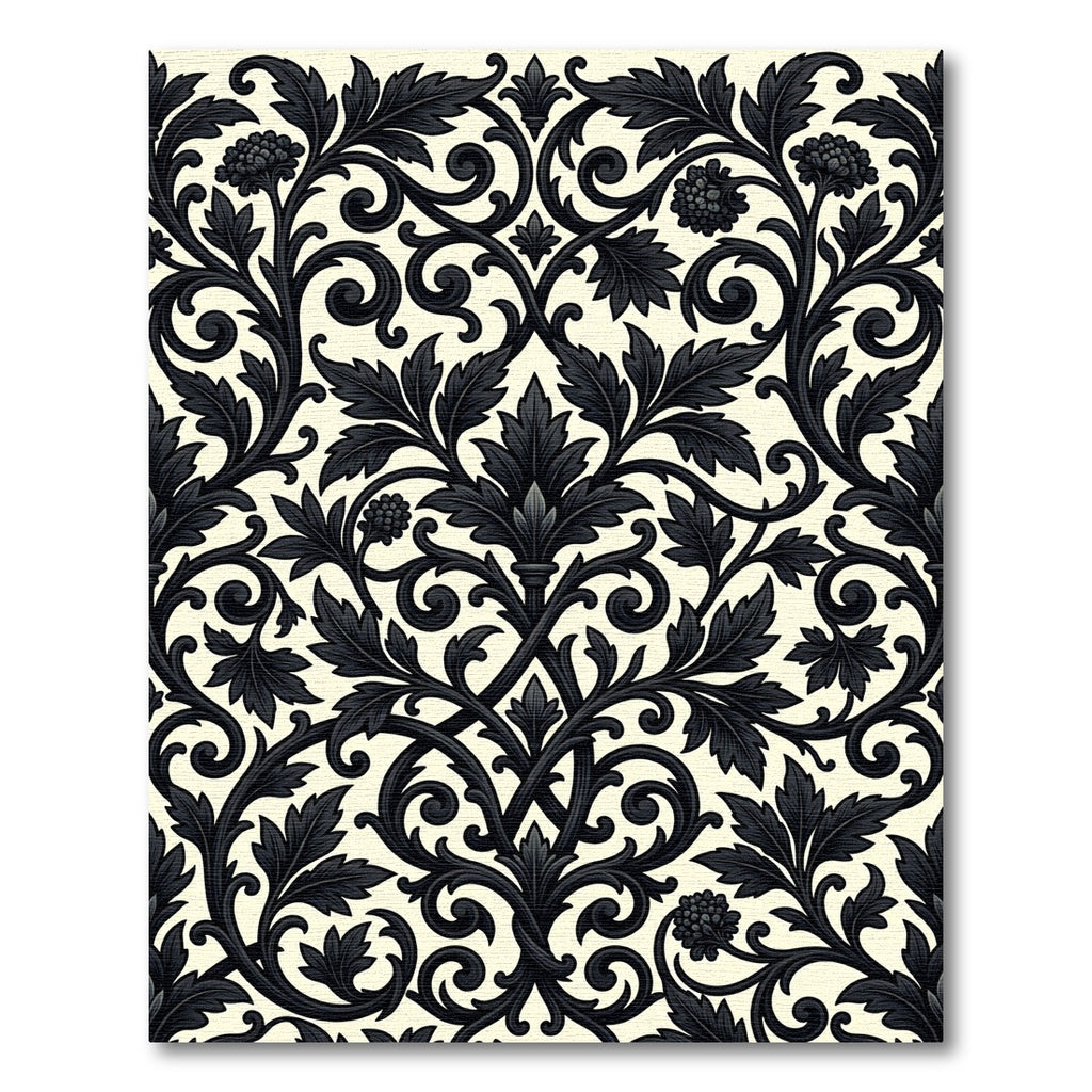 Ornate Black Acanthus Scrollwork Rug