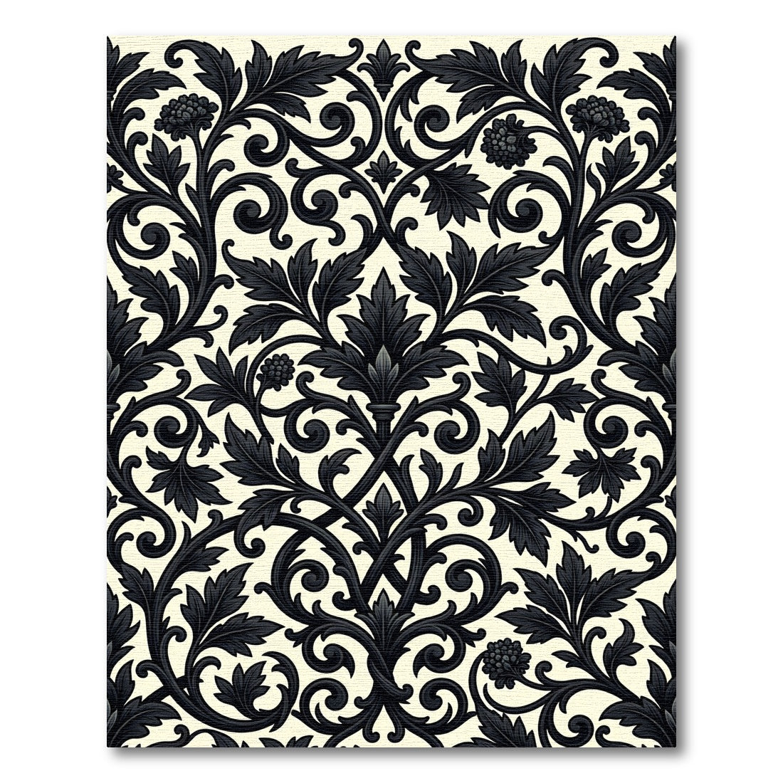 Ornate Black Acanthus Scrollwork Rug
