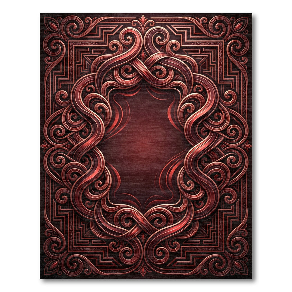 Crimson Swirl Scrollwork Frame Rug