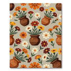 Earthy Marigold Vase Floral Repeat Rug