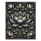 Ornate Monochrome Lotus Floral Illustration Rug