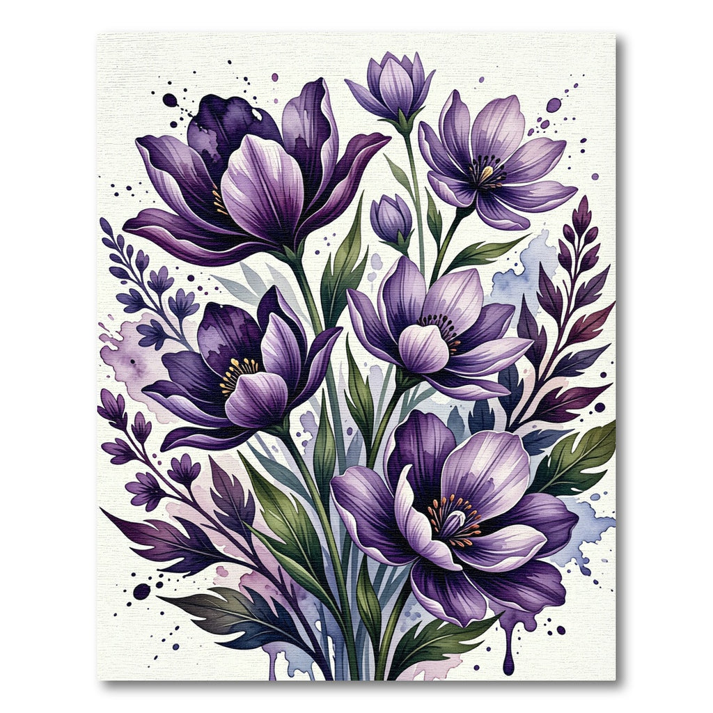 Deep Amethyst Floral Watercolor Burst Rug