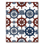 Nautical Compass and Helm Marine Tile Rug