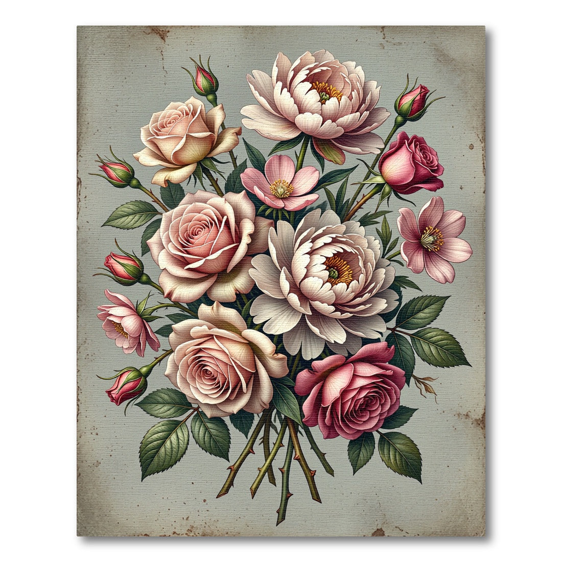 Soft Pink Botanical Rose Bouquet Rug