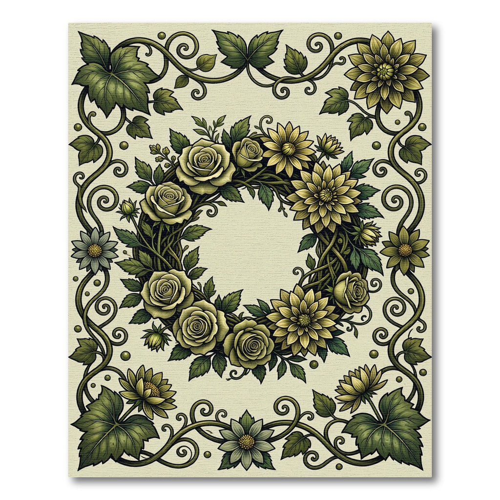 Elegant Sage Botanical Floral Wreath Rug