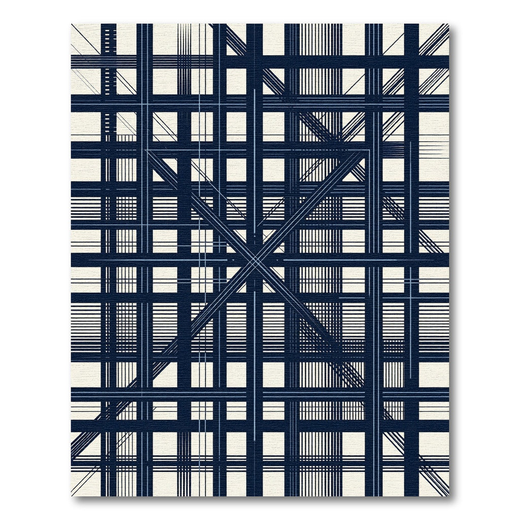 Navy Linear Geometric Abstract Grid Rug