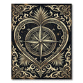 Ornate Gold Compass Heart Emblem Rug