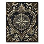 Ornate Gold Compass Heart Emblem Rug