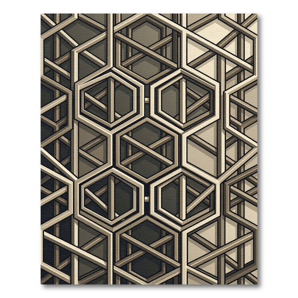 Sophisticated Neutral Geometric Hexagon Grid Rug