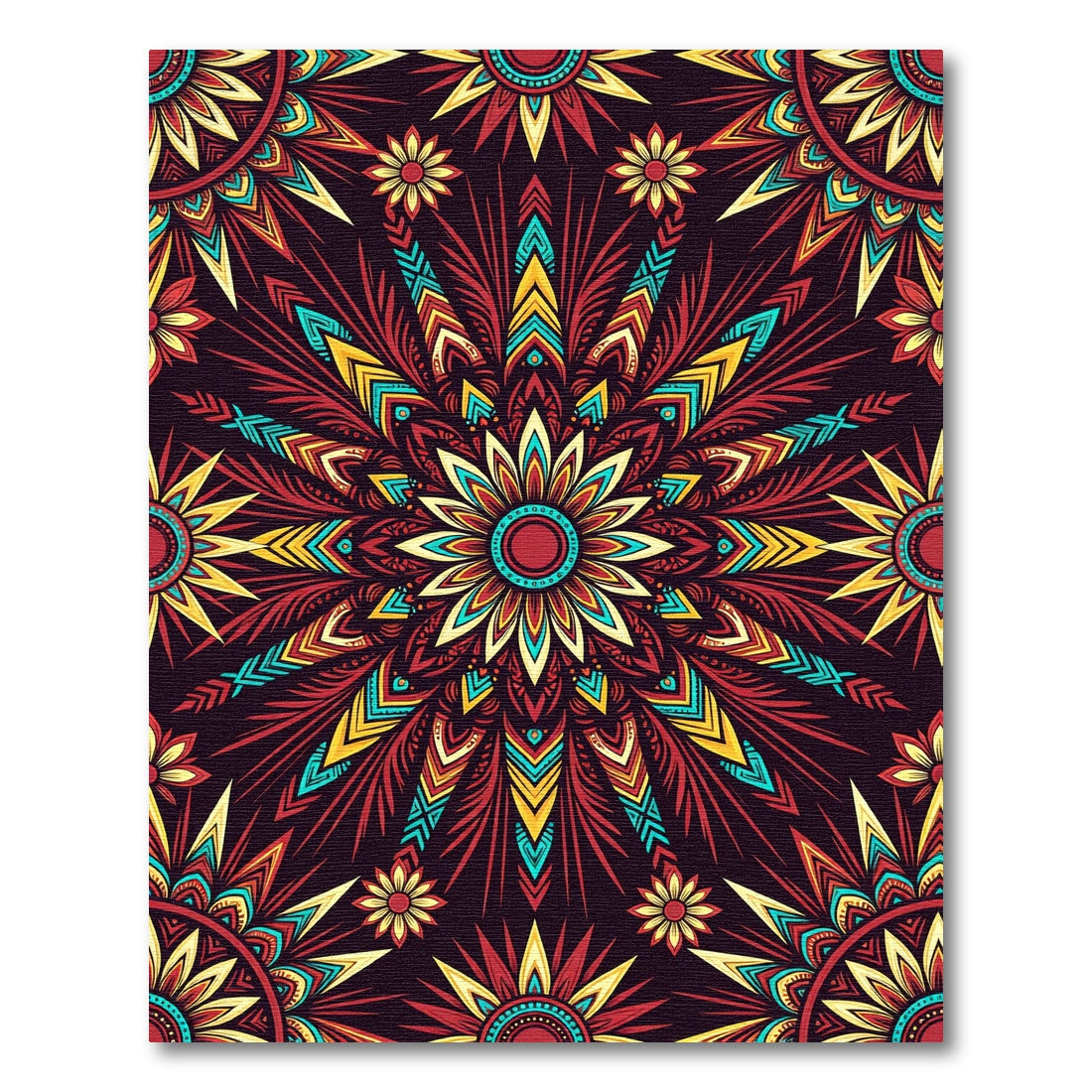 Vibrant Radiant Floral Mandala Sunburst Rug