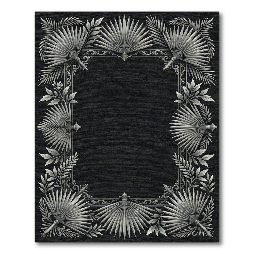 Silver Tropical Fan Leaf Border Rug