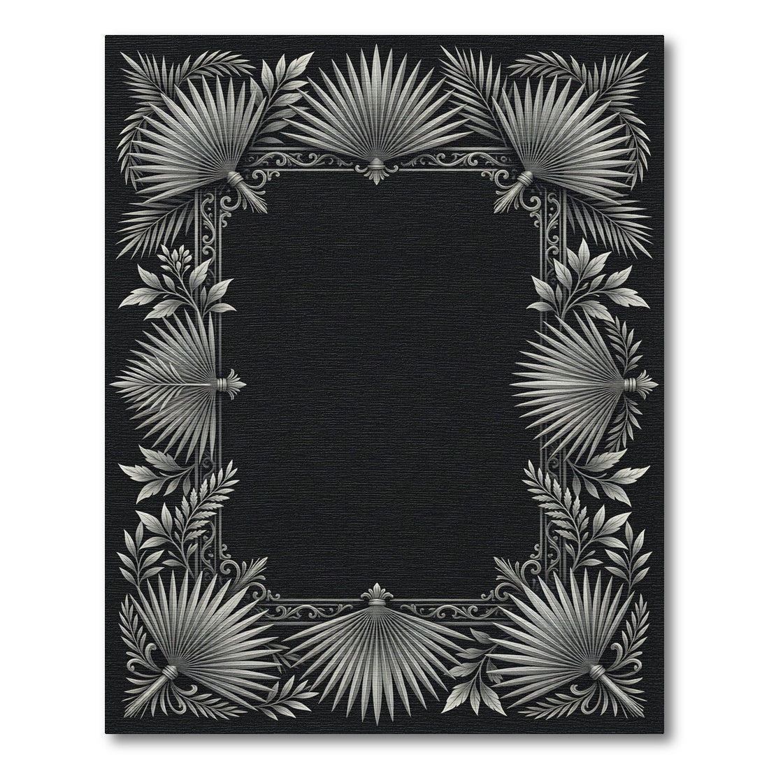 Silver Tropical Fan Leaf Border Rug
