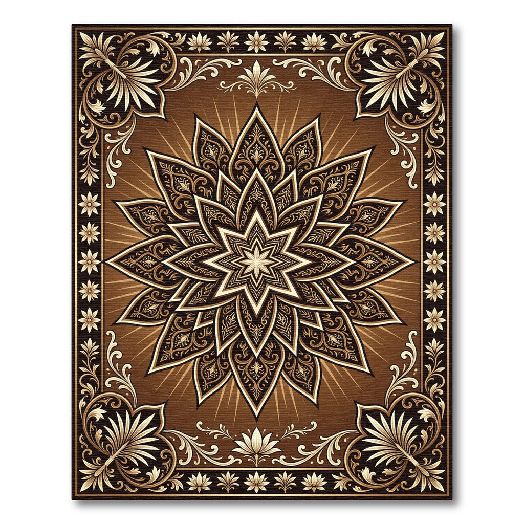 Ornate Bronze Starburst Floral Medallion Rug