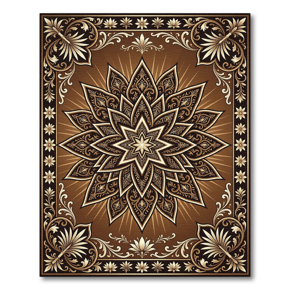 Ornate Bronze Starburst Floral Medallion Rug