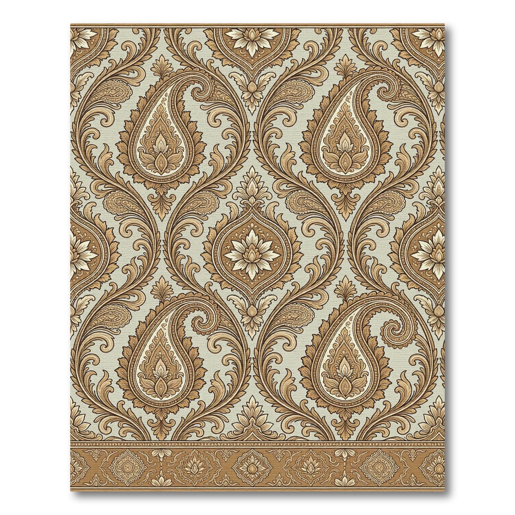 Golden Paisley Floral Scrolling Vine Rug