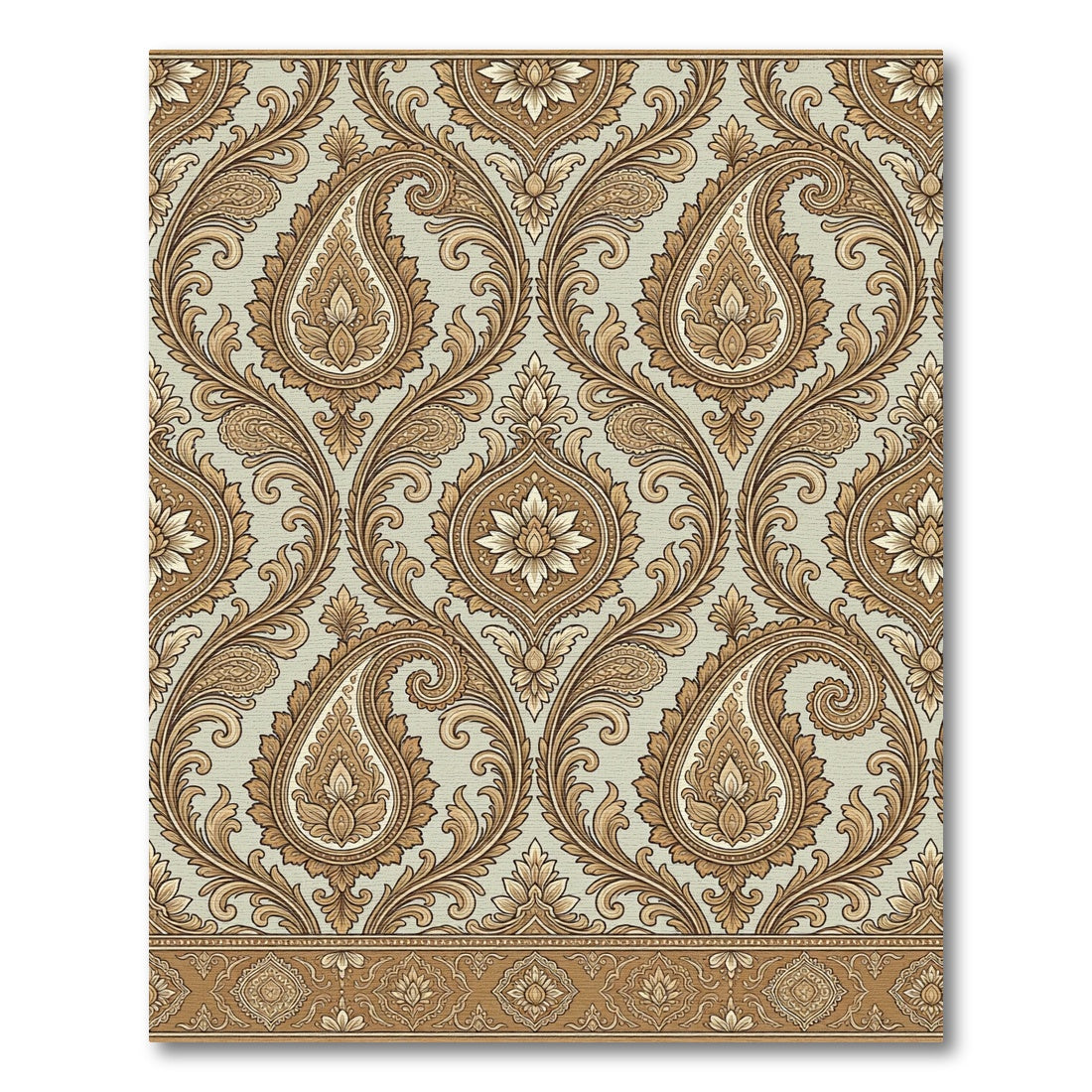 Golden Paisley Floral Scrolling Vine Rug