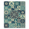 Teal Navy Floral Medallion Vase Tiles Rug