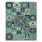 Teal Navy Floral Medallion Vase Tiles Rug