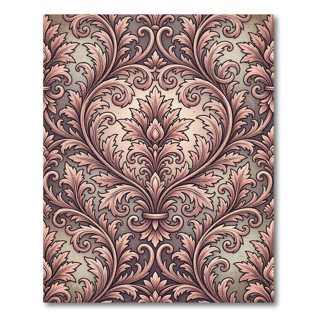 Elegant Blush Damask Scroll Foliage Rug