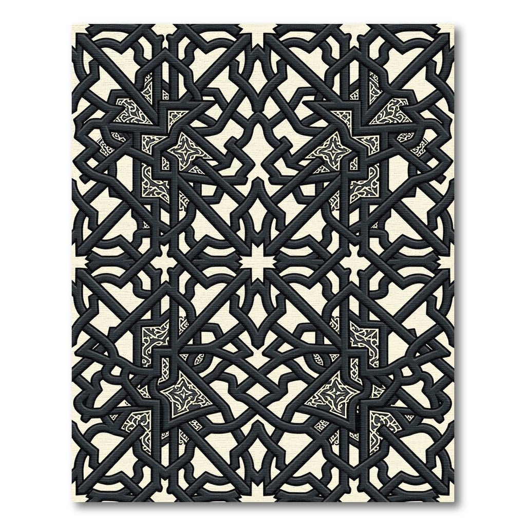 Intricate Black Ivory Geometric Star Rug