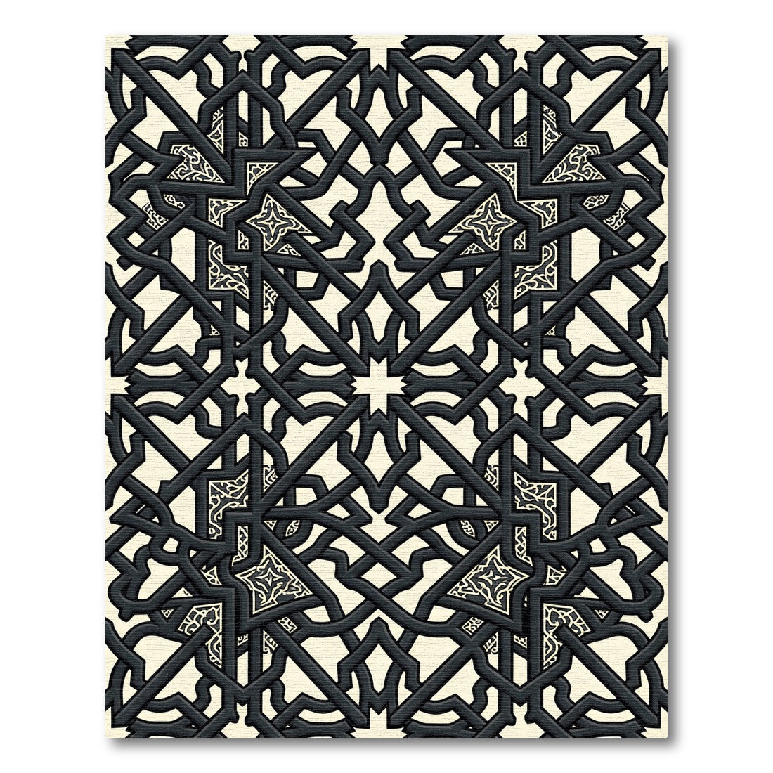 Intricate Black Ivory Geometric Star Rug