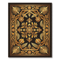 Ornate Golden Floral Damask Scrollwork Rug