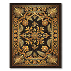 Ornate Golden Floral Damask Scrollwork Rug