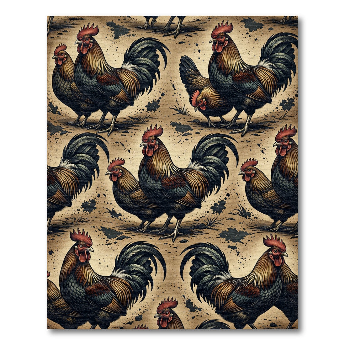 Rustic Farmhouse Rooster Earth Tone Area Rug