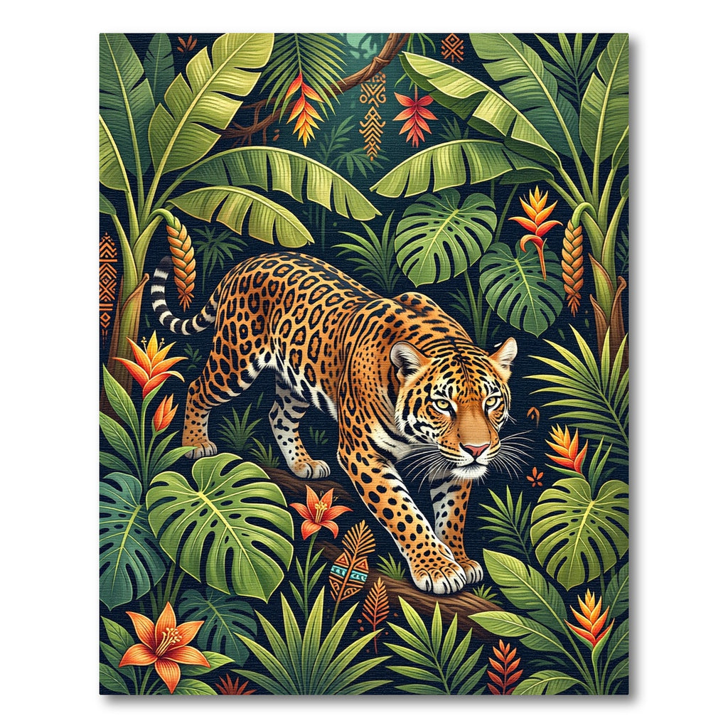 Vibrant Tropical Leopard Jungle Foliage Rug