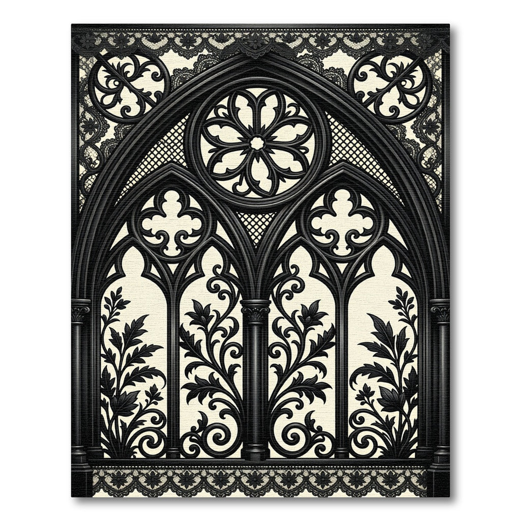 Gothic Black Ornate Floral Arch Rug