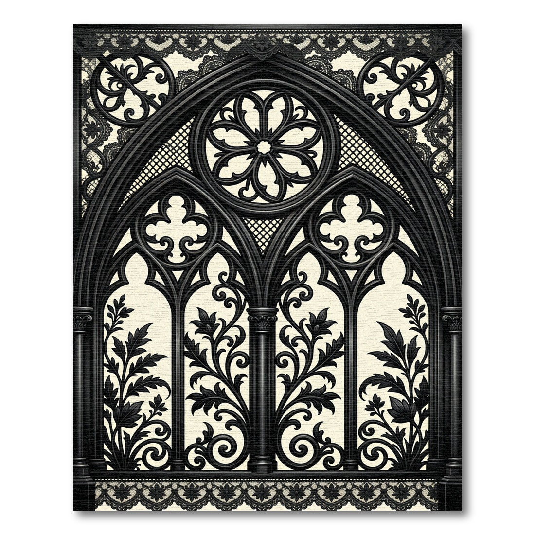 Gothic Black Ornate Floral Arch Rug