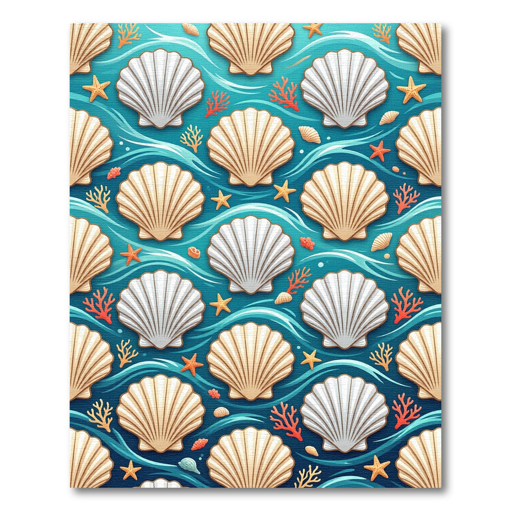 Coastal Seashell Summer Wave Ocean Blue Rug