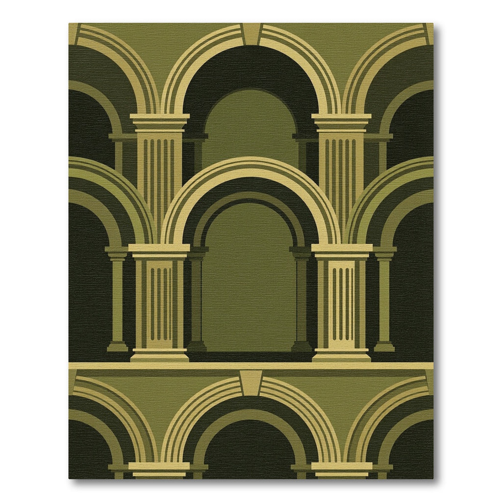 Olive Green Neoclassical Arch Architectural Rug