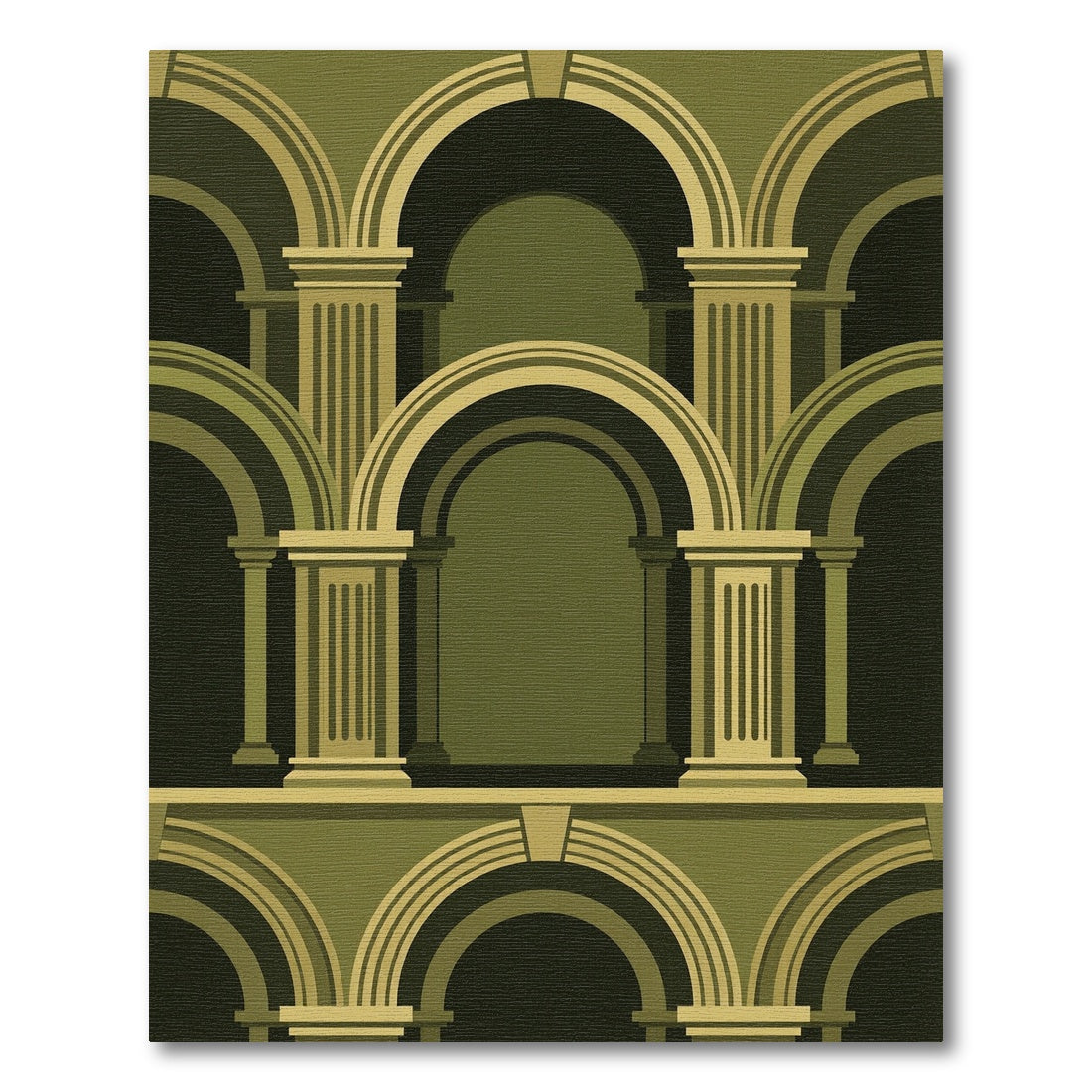 Olive Green Neoclassical Arch Architectural Rug