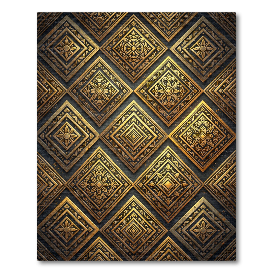 Gilded Metallic Geometric Diamond Tile Rug