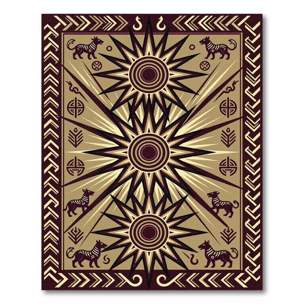 Ancient Black Starburst Dog Motif Rug