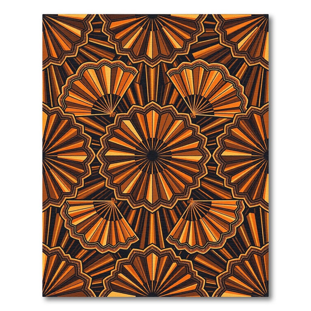 Orange Sunburst Fan Geometric Arrangement Rug