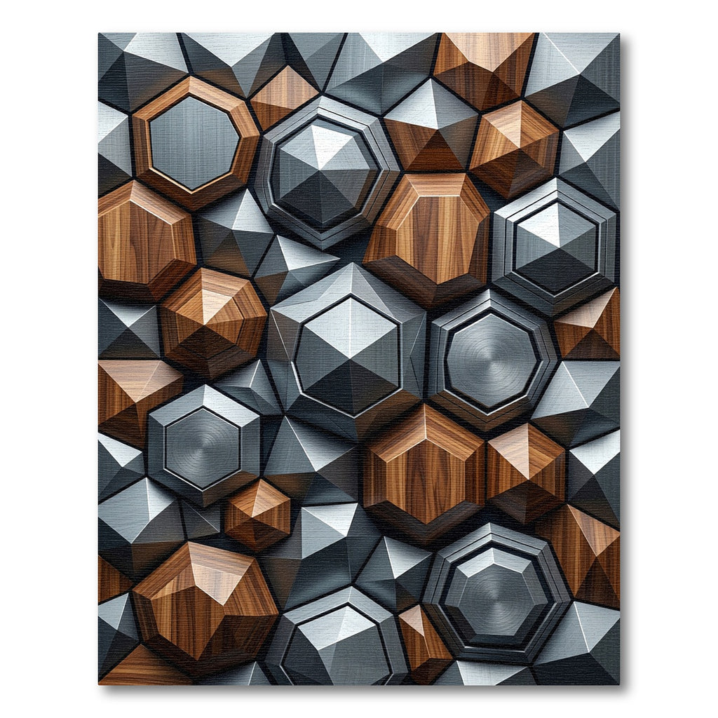 Metallic Wood Geometric Hexagon Mosaic Rug
