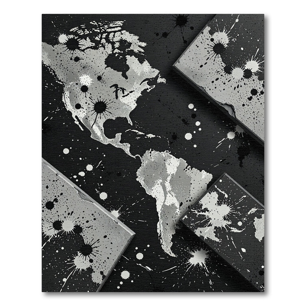Gray Ink Splatter World Map Rug
